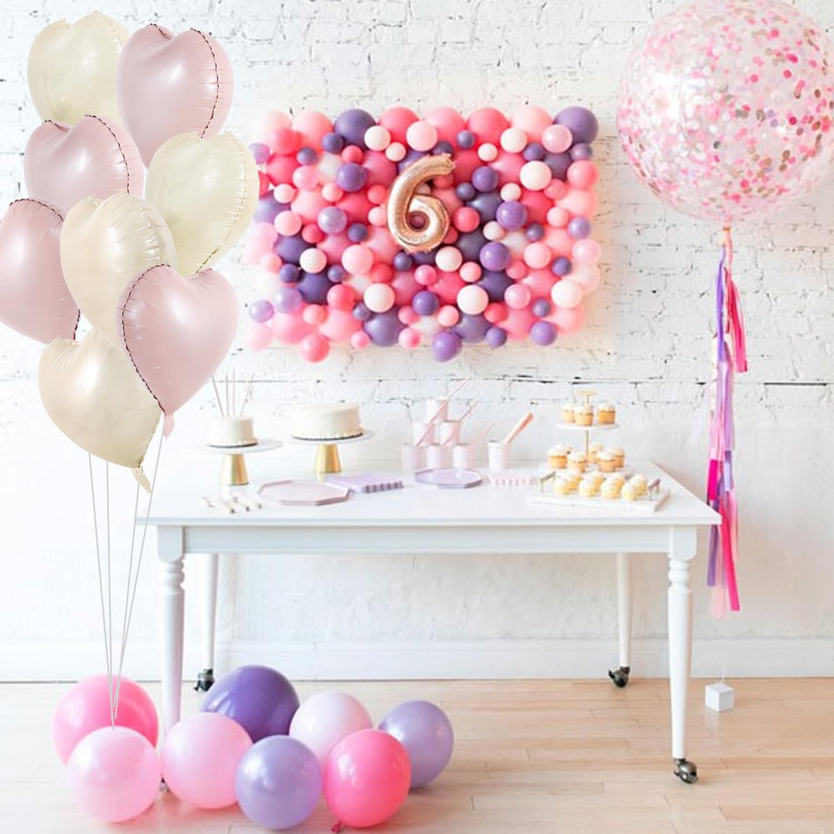 TONIFUL 30Pcs 18 Inch Pastel Pink Cream White Heart Balloons Valentine’s Day Heart Shape Foil Mylar