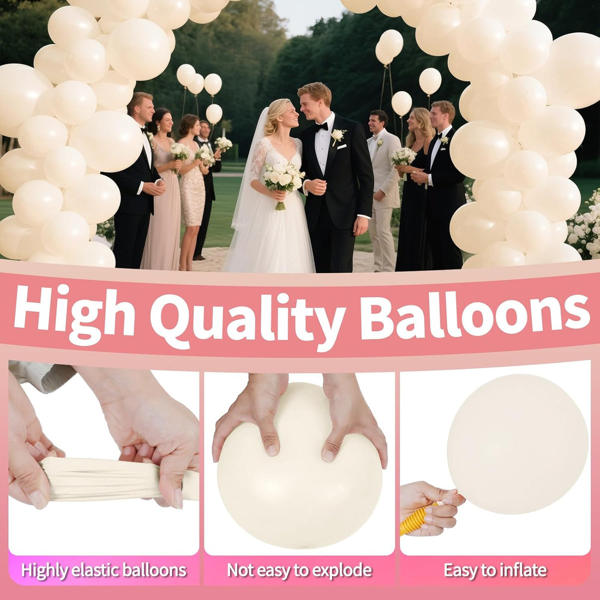 KAWKALSH Sand White Balloon 12 Inch, 110pcs Latex Party Balloons Helium Bright Color for Birthday
