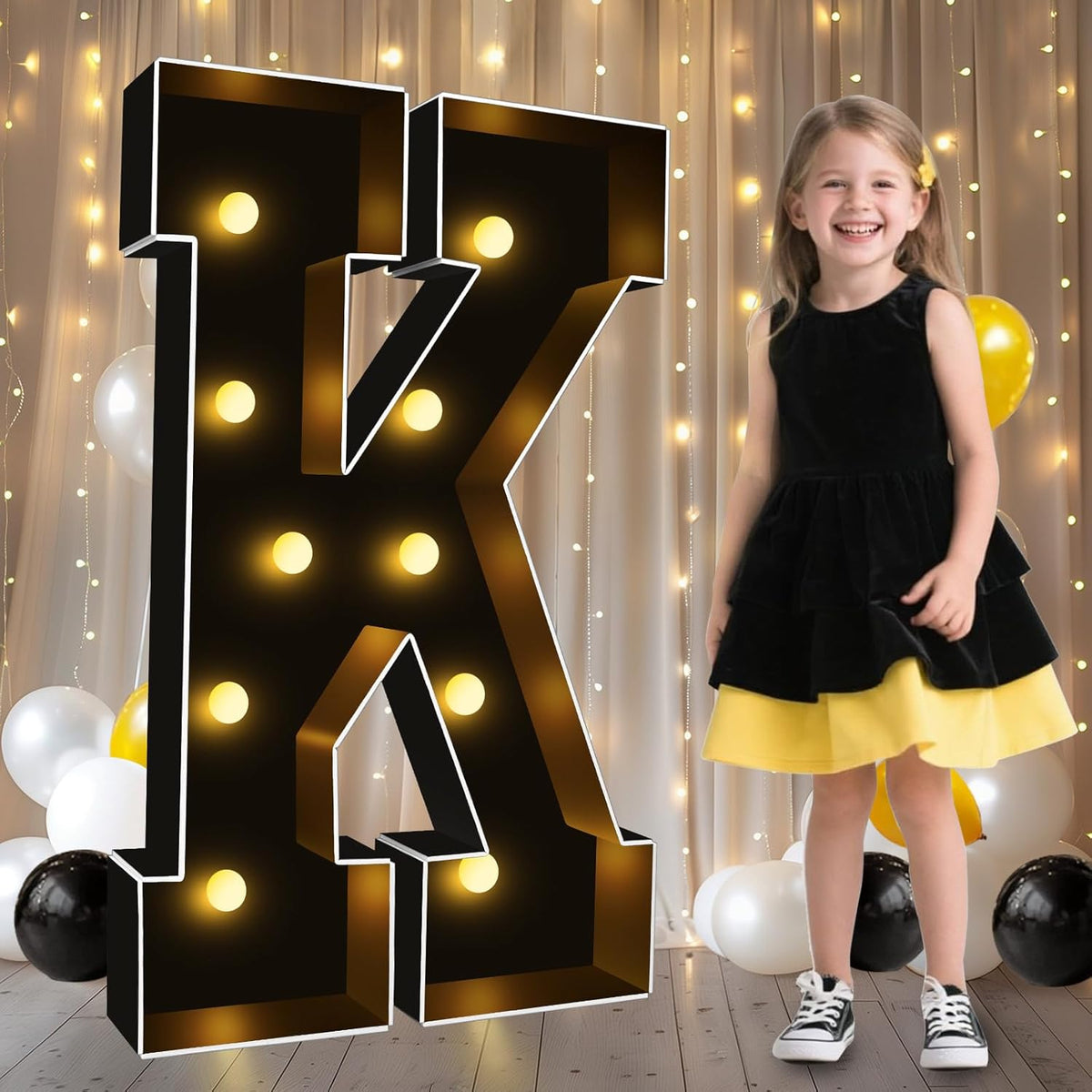 Pooqla 3FT Marquee Light Up Letters, Black LED Party Decor Large Marquee Letters 3 Feet Tall, Giant