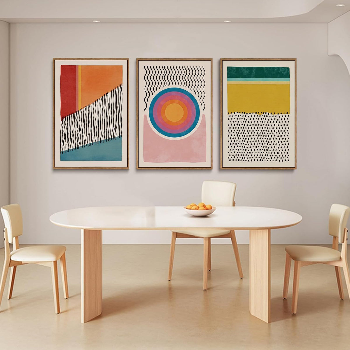 myusuar 3 Piece Large Modern Abstract Canvas Framed Wall Art For Living Room, Midcentury Minimalist
