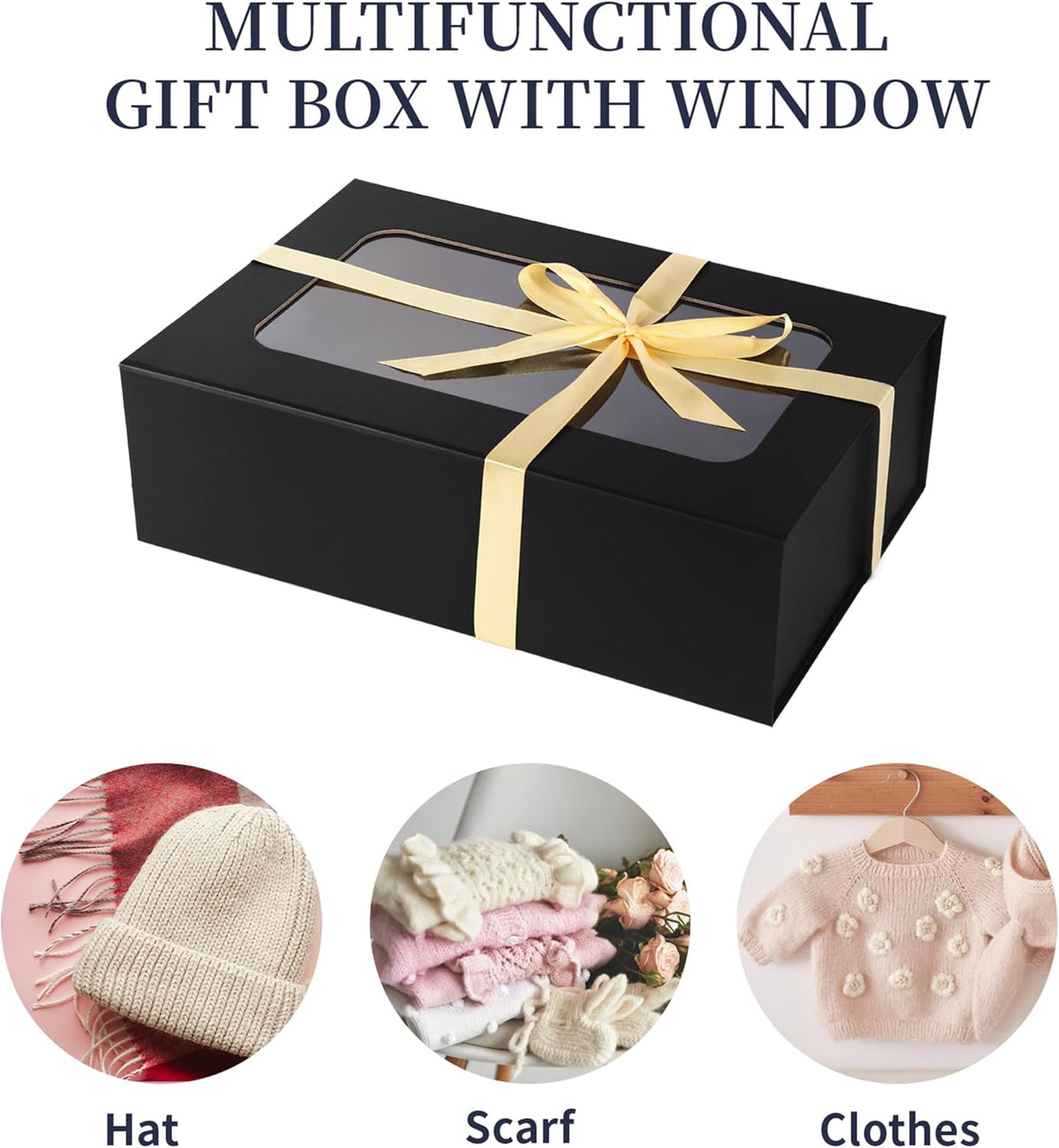 Black Large Gift Boxes with Window, 13.5"x9"x4.3" Bridesmaid Boxe for Gift Giving,Birthday Gift Box