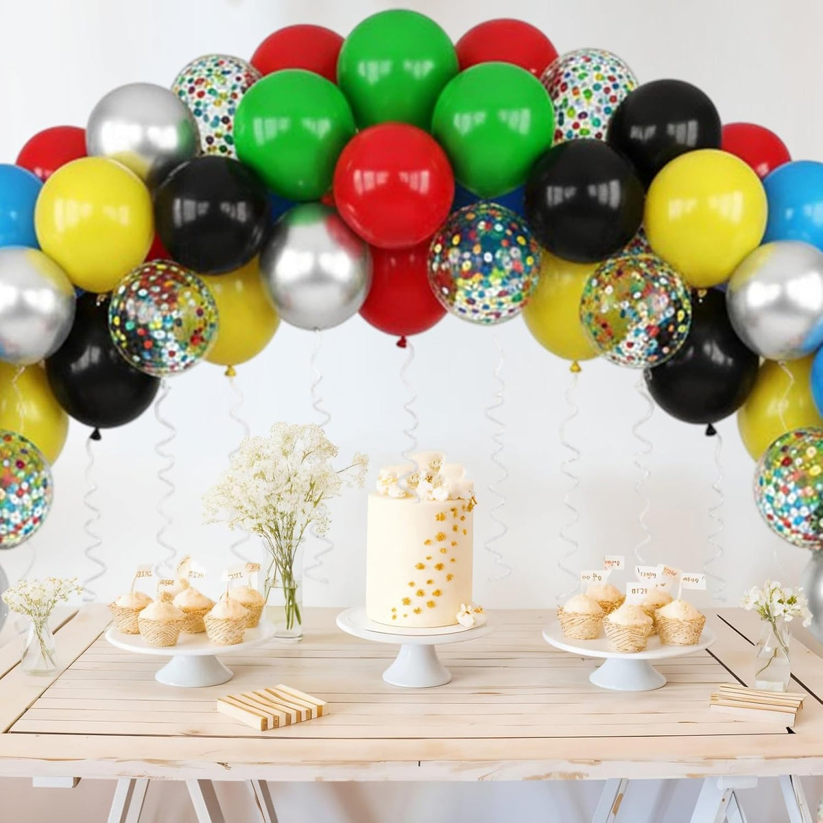 Red Yellow Blue Green Balloon, 50PCS 12Inch Multicolor Balloons with Black Red Blue Yellow Green