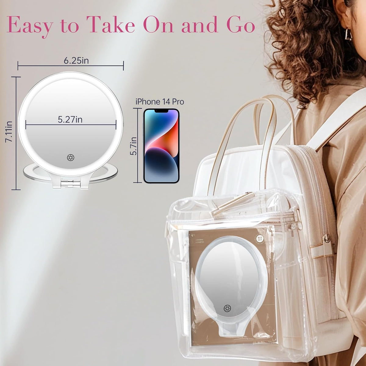 FASCINATE Magnifying Mirror with Light 10X/1X, Double Sided Travel Mirror with Light, Rechargeable