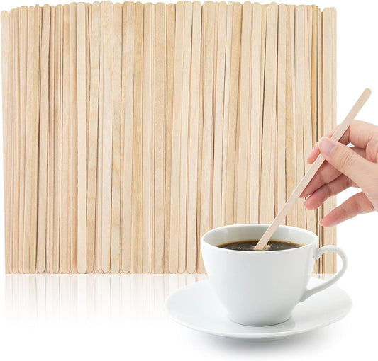 WISYOK 500 PCS Coffee Stirrers, 7 Inch Premium Birch Wood Sticks, Smooth Round Ends, Splinter-Free