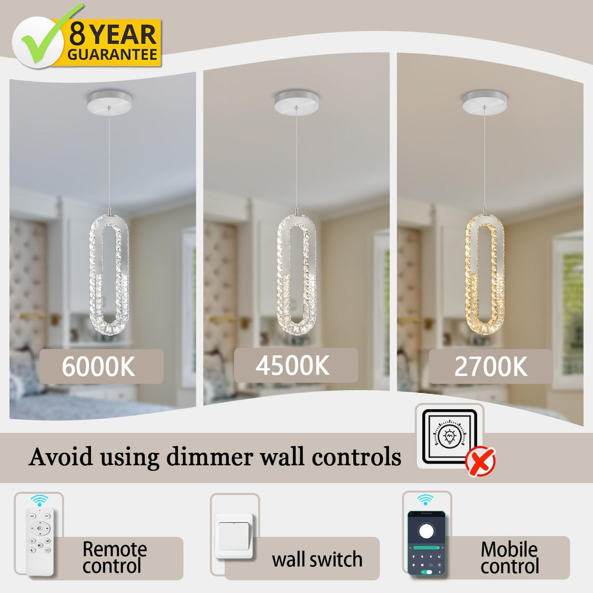 1-Ring Chandelier Silver Modern Pendant Lighting LED Dimmable Hanging Crystal Chandelier for