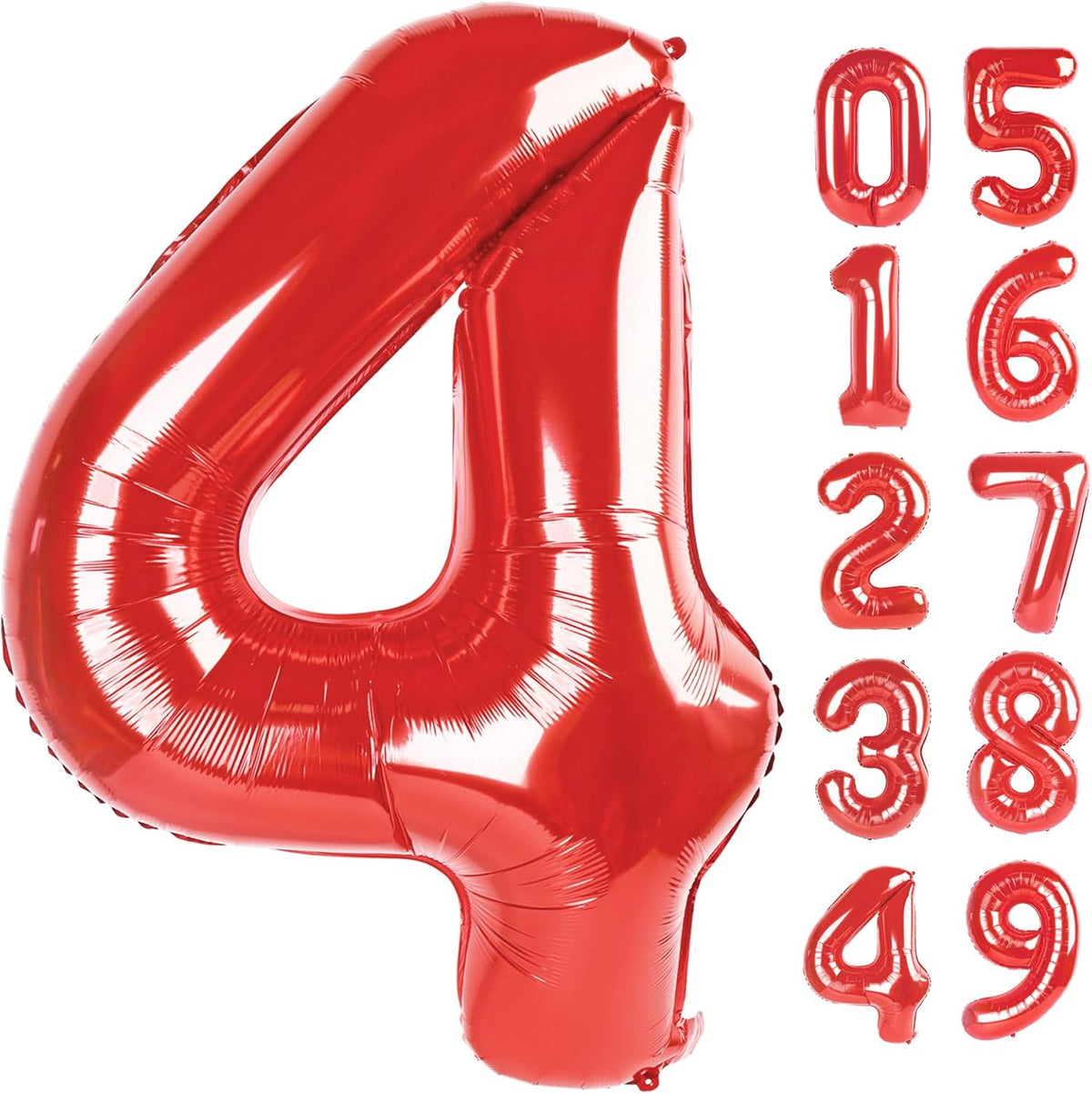 Number Balloon 40 Inch Red 4 Balloon, Red Large Numbers 4 Four Balloon Decor, 4 14 24 34 40 44 48