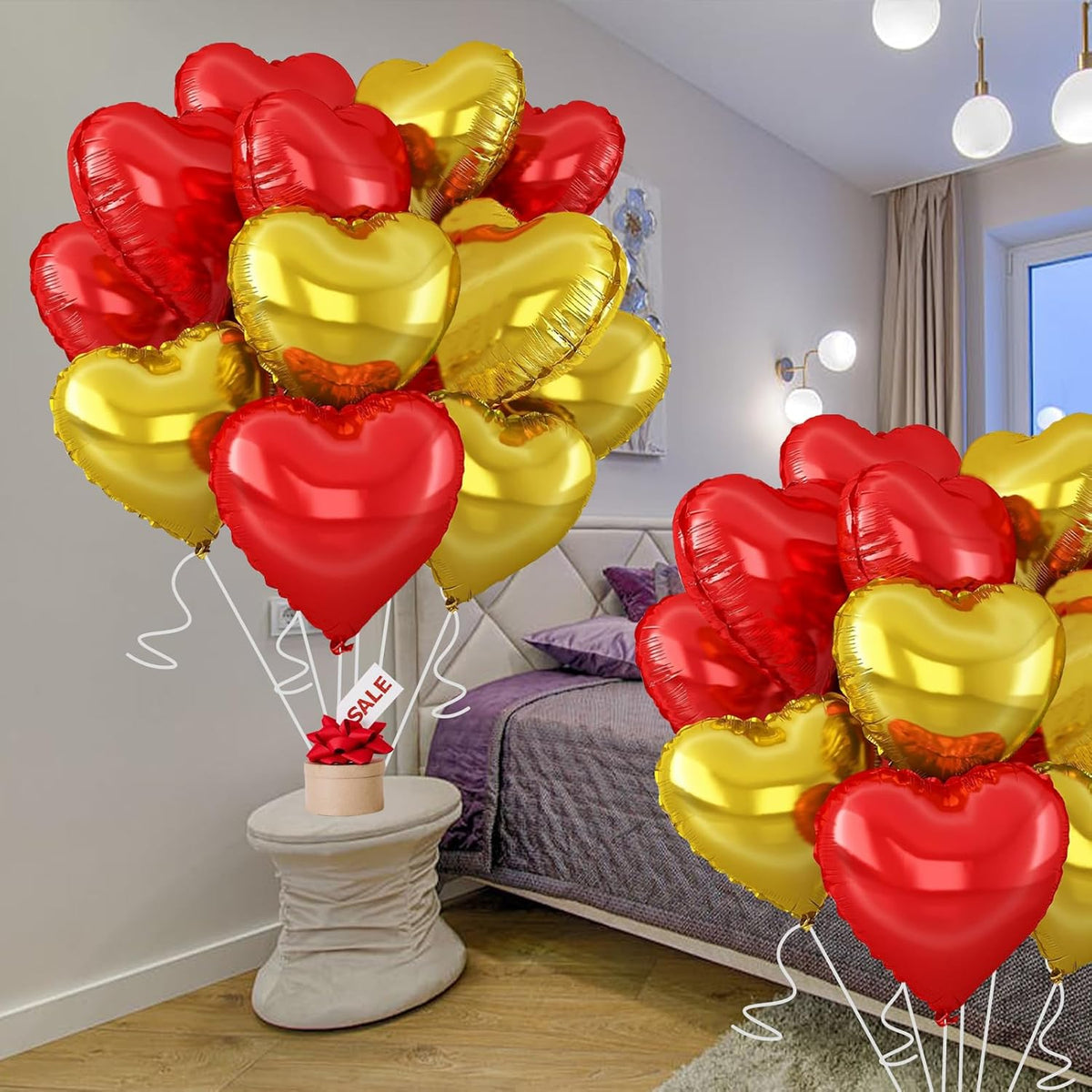 Gold-Red Heart Balloons,18inch Gold Heart Shaped Foil Balloons & Red Foil Balloon for Anniversary