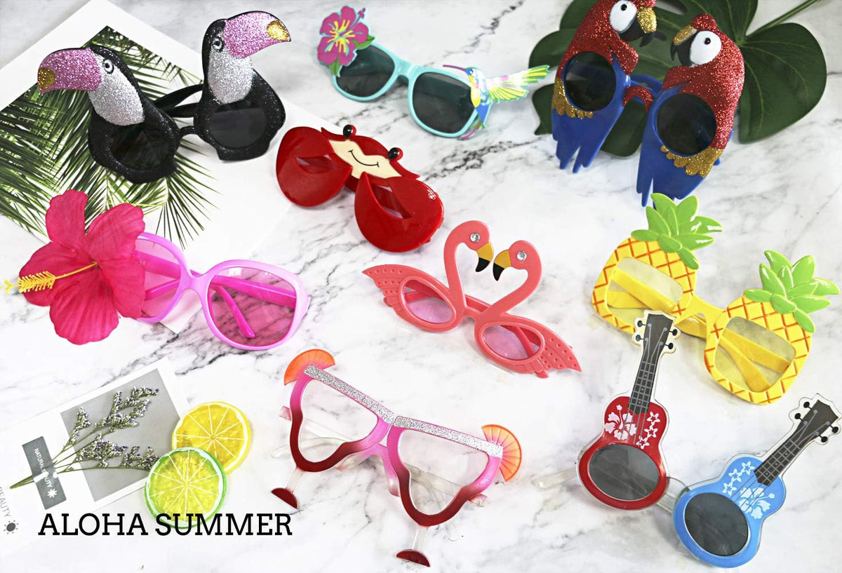 Ocean Line Luau Party Sunglasses - 9 Pairs Funny Hawaiian Glasses, Tropical Fancy Dress Props, Fun