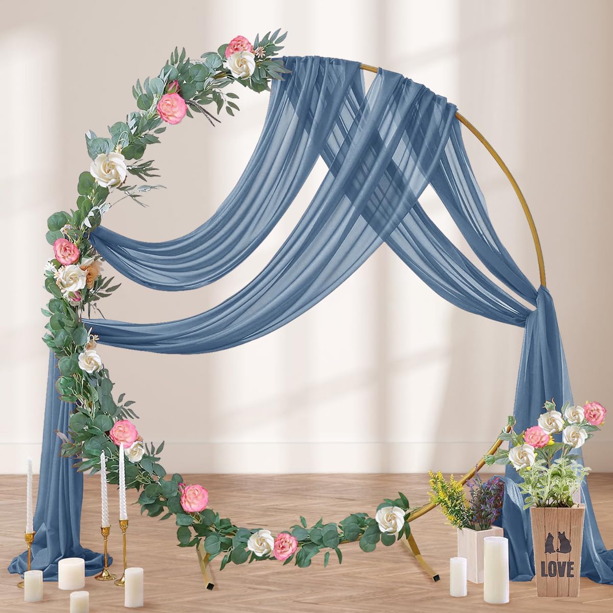 Dusty Blue Wedding Arch Draping Fabric 29" x 20 FT Blue Wedding Drapes for Backdrop Sheer Curtains