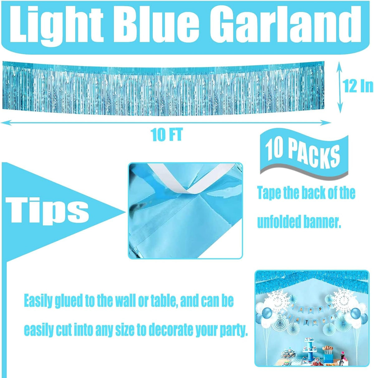 10 Pack 10 Feet Foil Fringe Garland Metallic Tinsel Streamers Banner Wall Hanging Curtain Backdrop