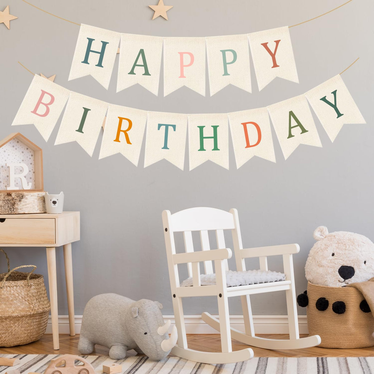 Doumeny Happy Birthday Burlap Banner Boho Birthday Garland Bunting Sage Green Pink Bohemian Party