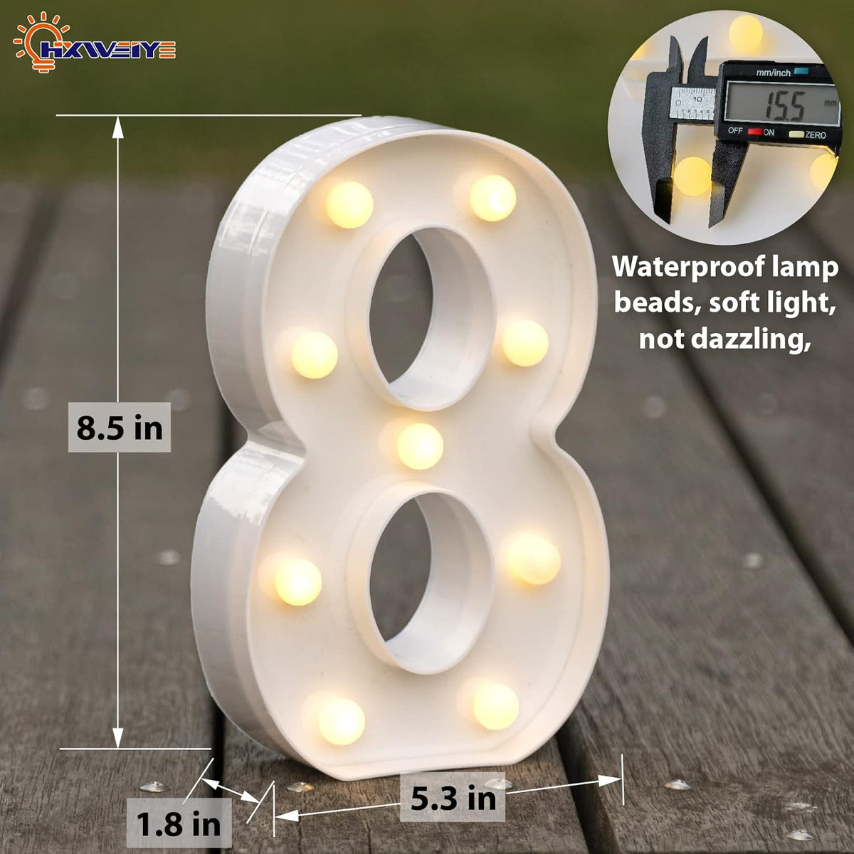 HXWEIYE Light Up Numbers-8, LED Marquee Number Lights Sign 26 Alphabet and 10 Number Big Lights Led