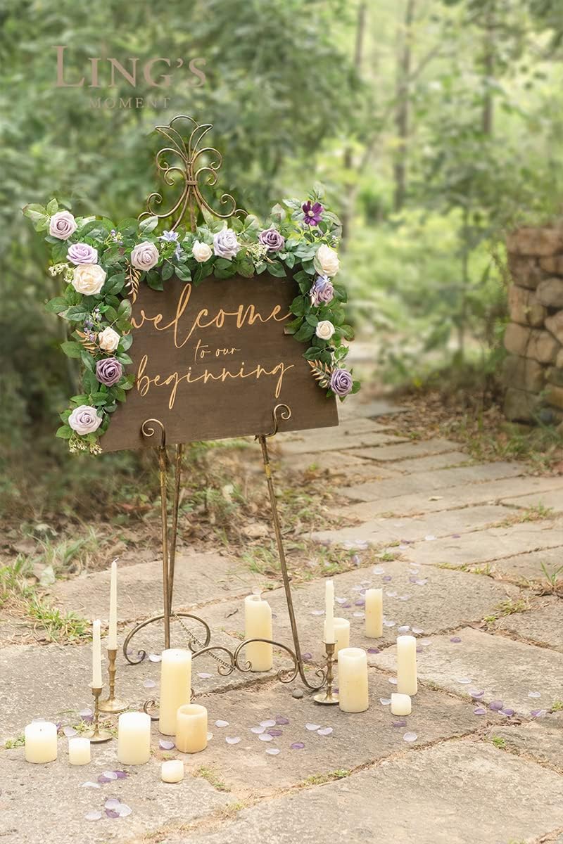 Ling's Moment 5FT Light Purple Artificial Flower Arch with Rose Leaves and Lilac for Wedding Party