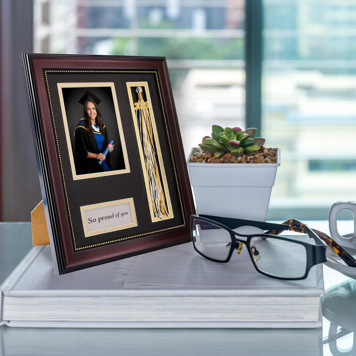 GraduationMall Graduation Photo Shadow Box Frame with Tassel Holder for 4x6 Pictures,Real