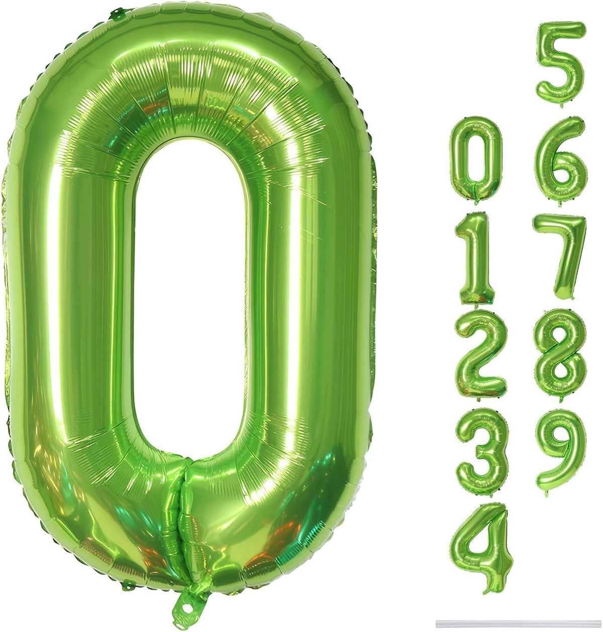 40 Inch Green Large Number Balloons Set 0-9, Self Inflate Foil Number 0 Helium Balloons for Boys