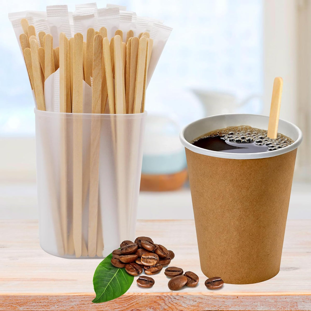 1000PCS 5.5 in Individually Wrapped in Paper Wooden Coffee Stirrers, A+++Level Smooth Rounded Edges