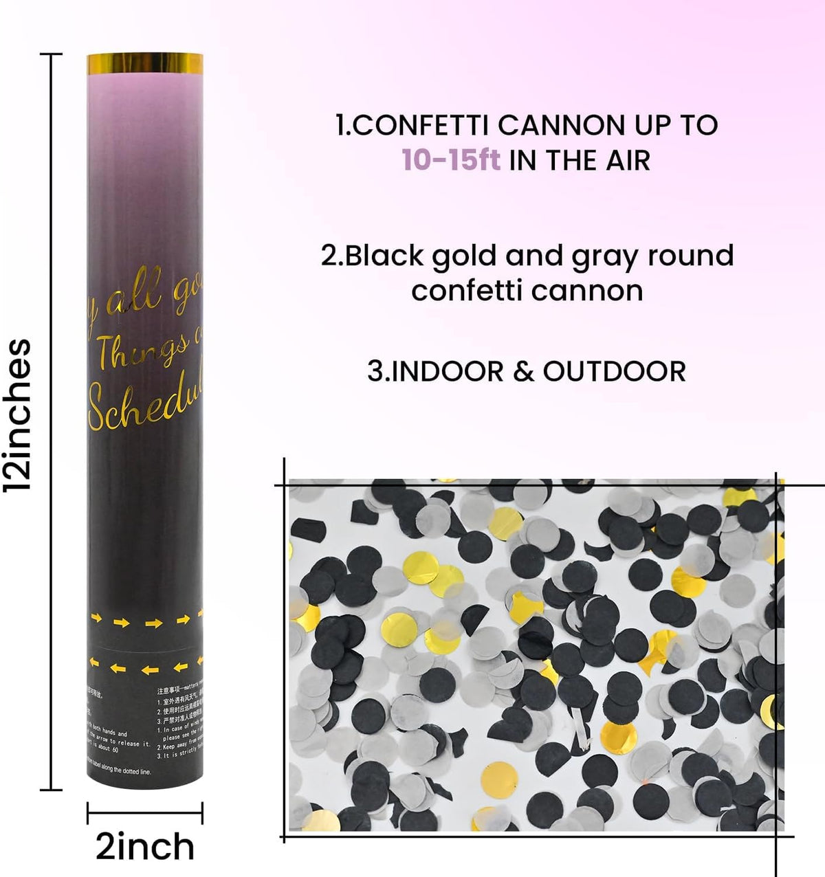 Confetti Cannon Black Gold 12 Pack Confetti Poppers 12 inch Celebrate Party Poppers Confetti Party