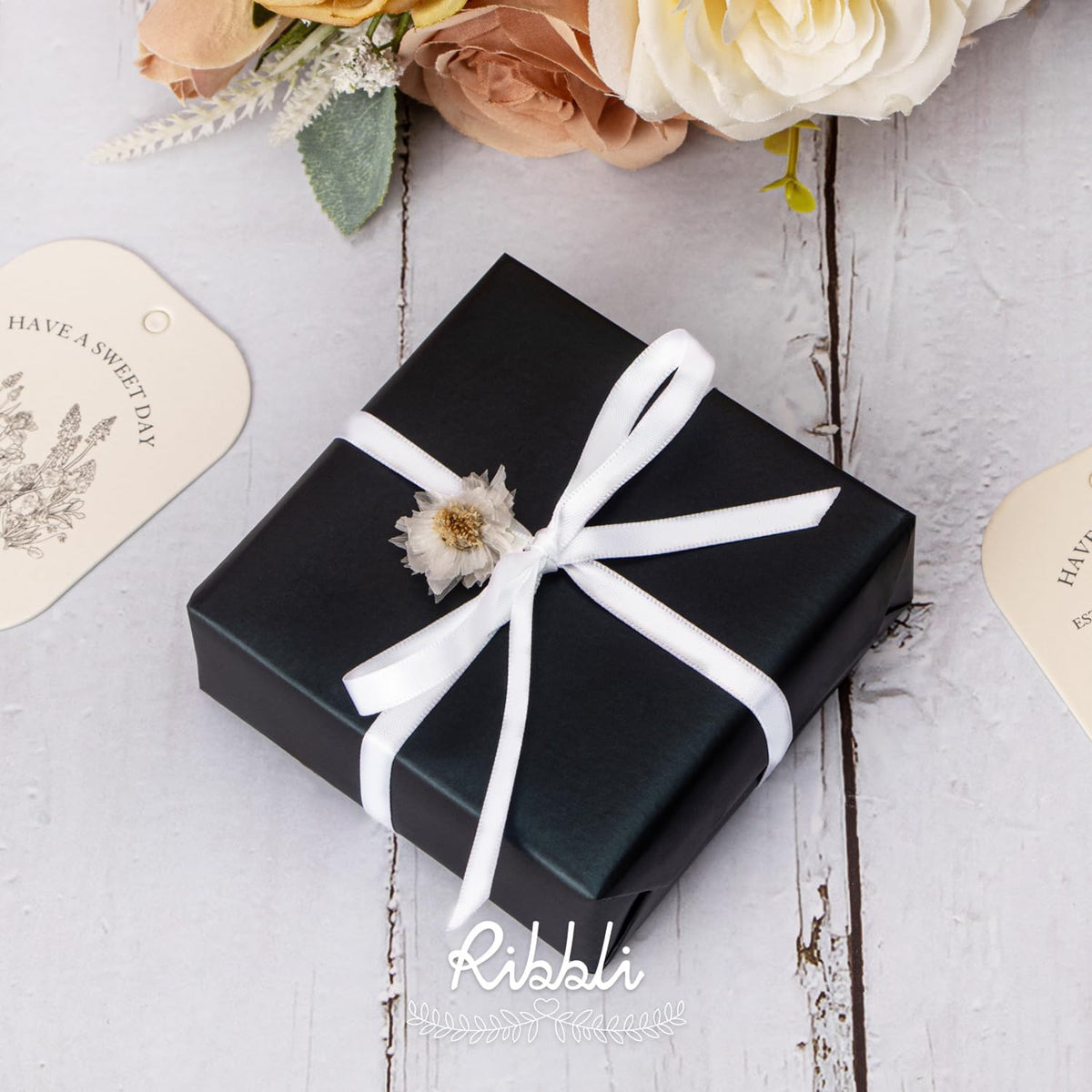 Ribbli Double Faced White Satin Ribbon,1/4” x Continuous 25 Yards,Use for Bows Bouquet,Gift