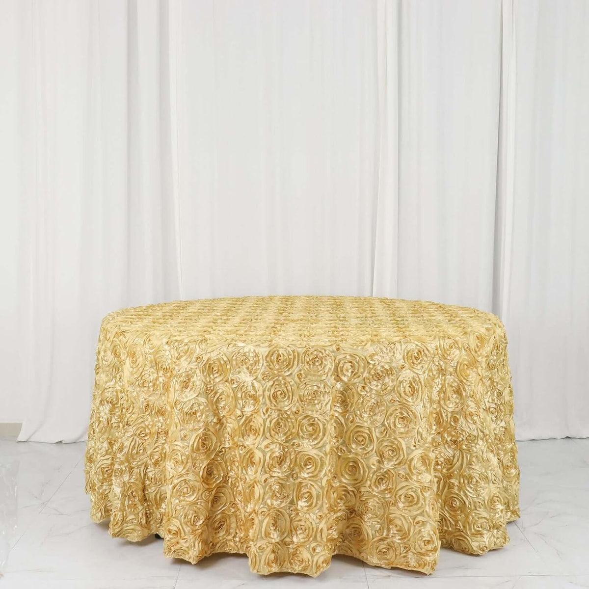 Efavormart 120" Wholesale Round Table Cover Champagne Grandiose Rosette 3D Satin Tablecloth for