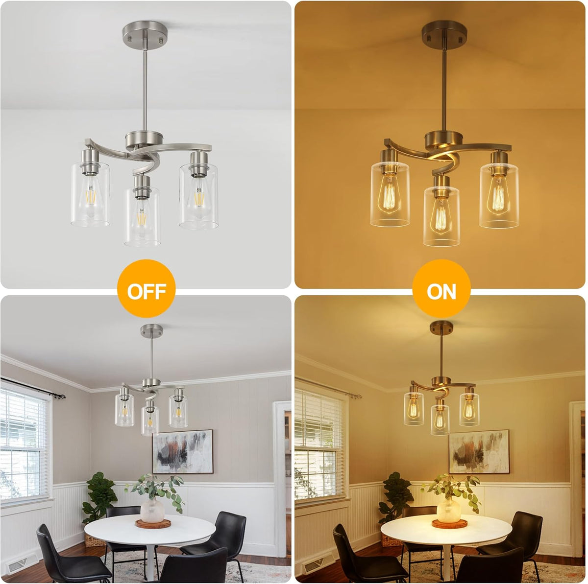 3-Light Brushed Nickel Pendant Lighting for Kitchen Island, Hanging Dining Room Light Fixtures Over