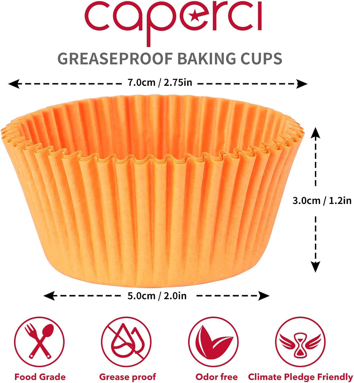 Caperci Standard Orange Cupcake Muffin Liners 500-Count, No Smell, Food Grade & Grease-Proof Paper