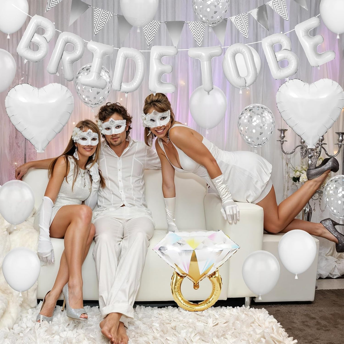 White Bachelorette Party Decorations, White Bride To Be Bridal Shower Balloons Decorations, Silver