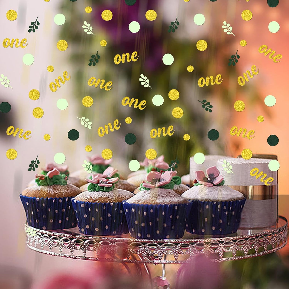 300PC Gold Glitter and Sage Green First Birthday Decorations for Girl/Boy Greenery Happy 1st