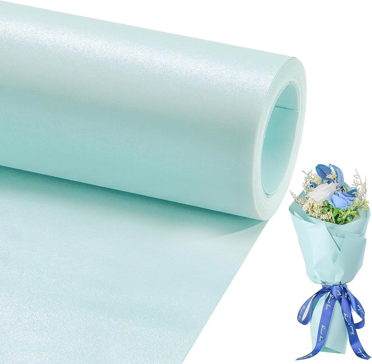 Matte Wrapping Paper Roll - Solid Color Pearly 17.3Inches X 39.4Feet Light Blue Shimmer Gift