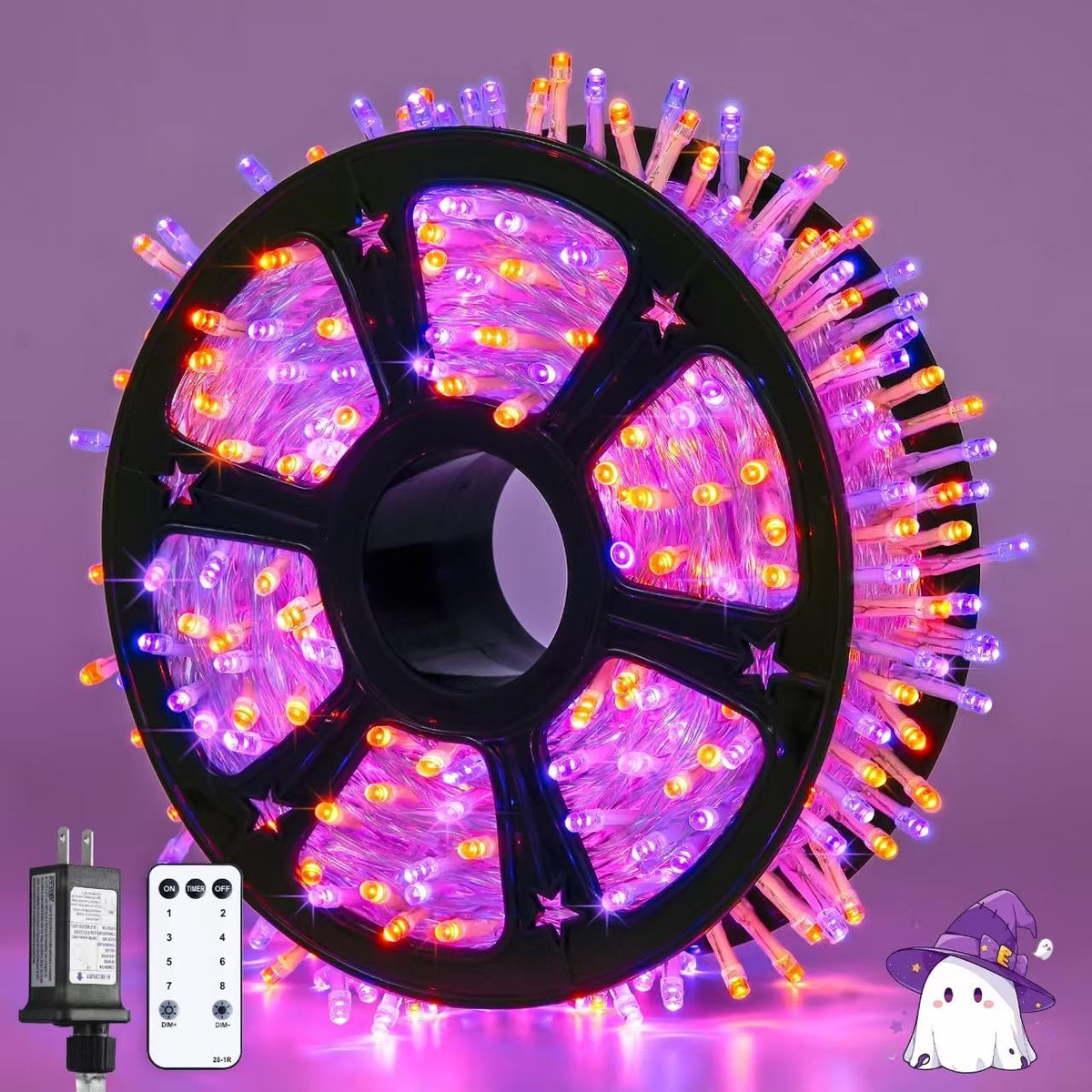 JMEXSUSS 163 FT 500 LED Halloween String Lights Indoor, Orange and Purple Halloween Lights Outdoor