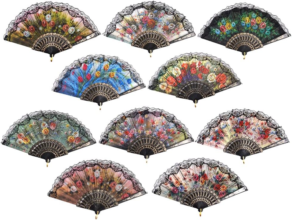 HUNANBANG 1 Dozen 12 Pieces Folding Hand Fans Church Wedding Gift, Party Favors, DIY Decoration