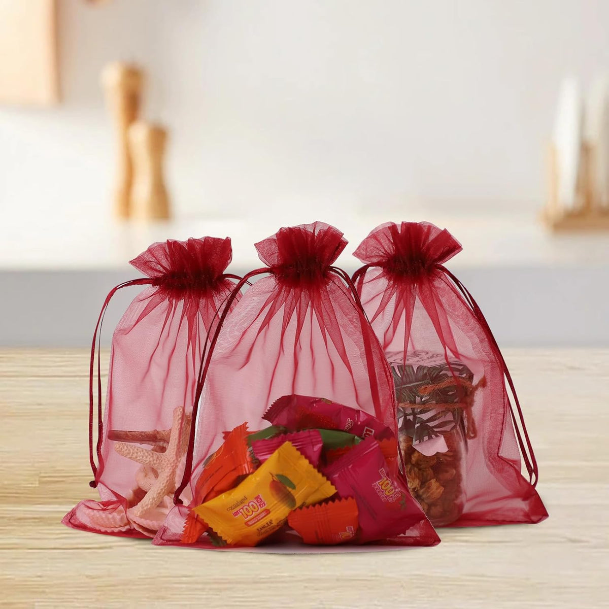 Wudygirl 100 PCS Organza Bags - 5X7 Inch Sheer Organza Bags with Drawstring for Jewelry, Wedding