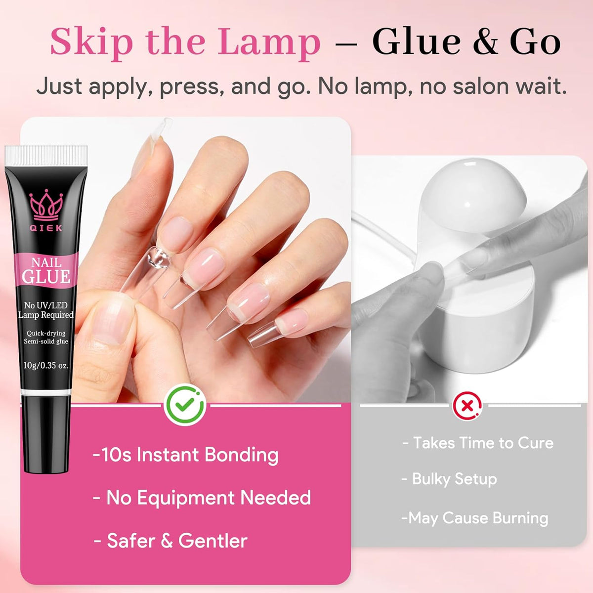 Nail Glue for Press Ons, 10g*2 Super Strong Bond Semi Solid Glue On Nails, 10s Quick Dry No Curing