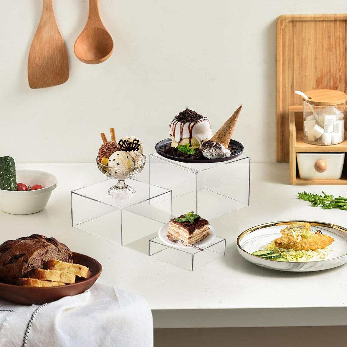 6 Pcs 3 Size Acrylic Cube Display Risers Acrylic Boxes Dessert Display Nesting Cubes, Buffet Risers