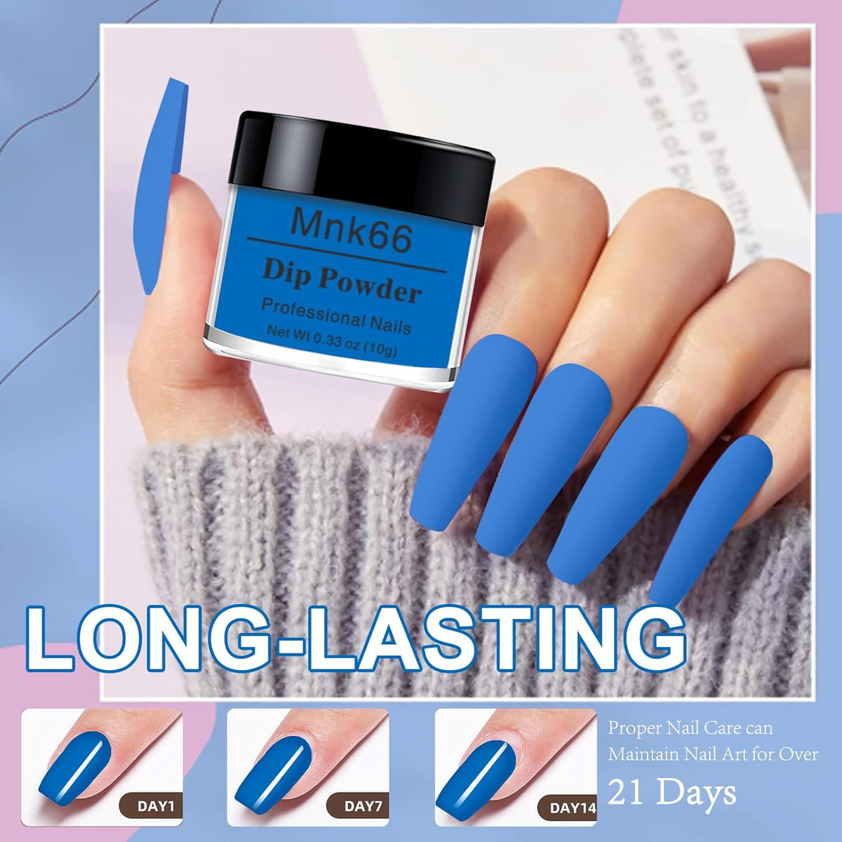 6 Colors Dip Powder Set, Royal Blue Glitter Dipping Powder Color Set, Glossy Nail Art Manicure DIY