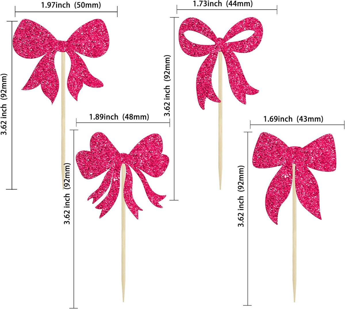 Gyufise 36Pcs Bow Cupcake Toppers Glitter Bowknot Cupcake Picks Bow Tie Birthday Decorations