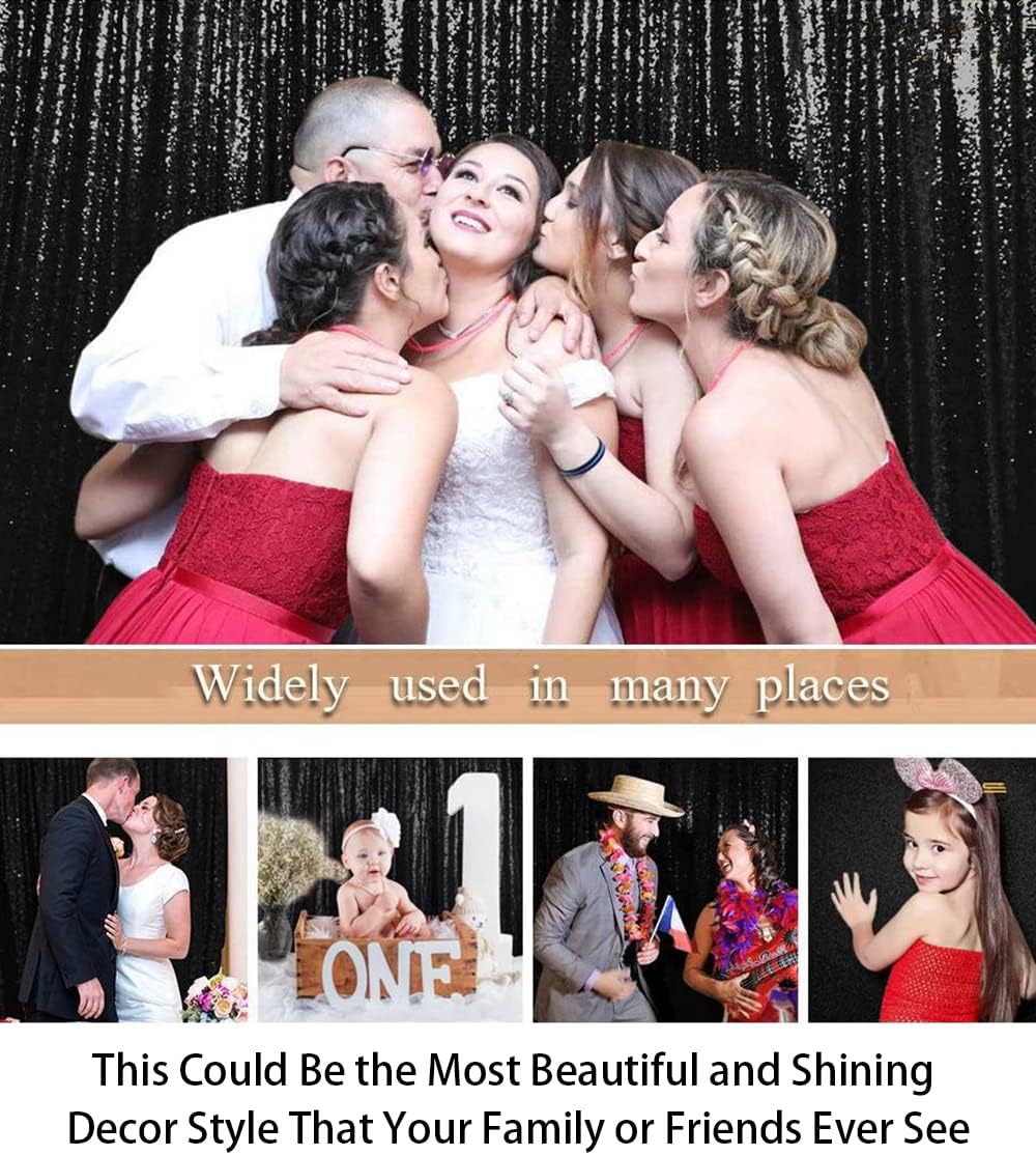 ShinyBeauty 2Pcs 5FTx10FT Black Sequin Backdrop Curtain | Glitter Wedding & Photography Background