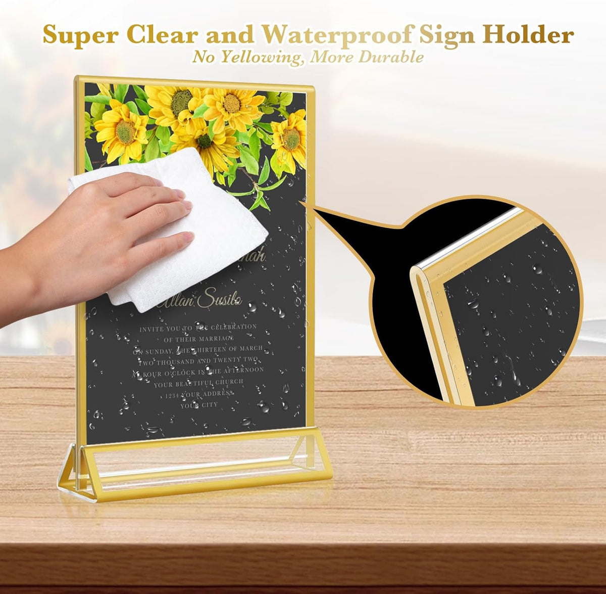 Acrylic Gold Sign Holders 5x7, 12 Pack Wedding Gold Table Number Holders, Double Sided Photo