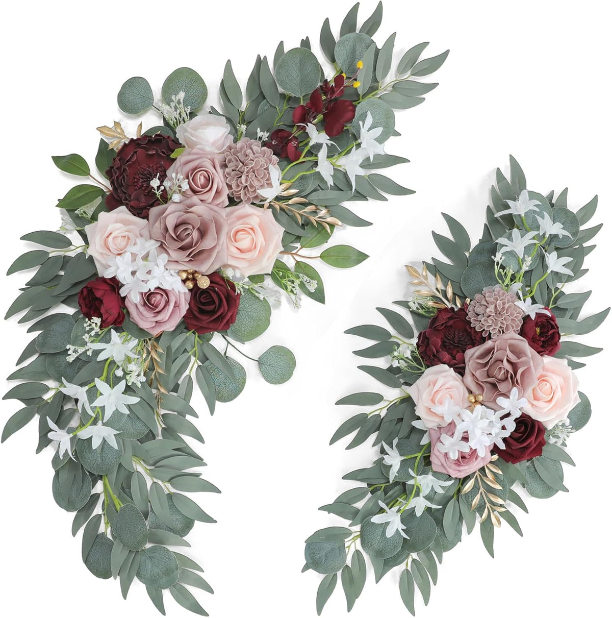 Ponatia Wedding Arch - Artificial Burgundy & Dusty Rose & Blush Flowers (Pack of 2) for Wedding