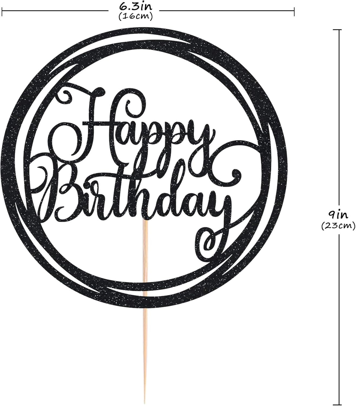 Happy Birthday Cake Topper - Black Glitter Happy Birthday Cake Decoration Supplies for Children or