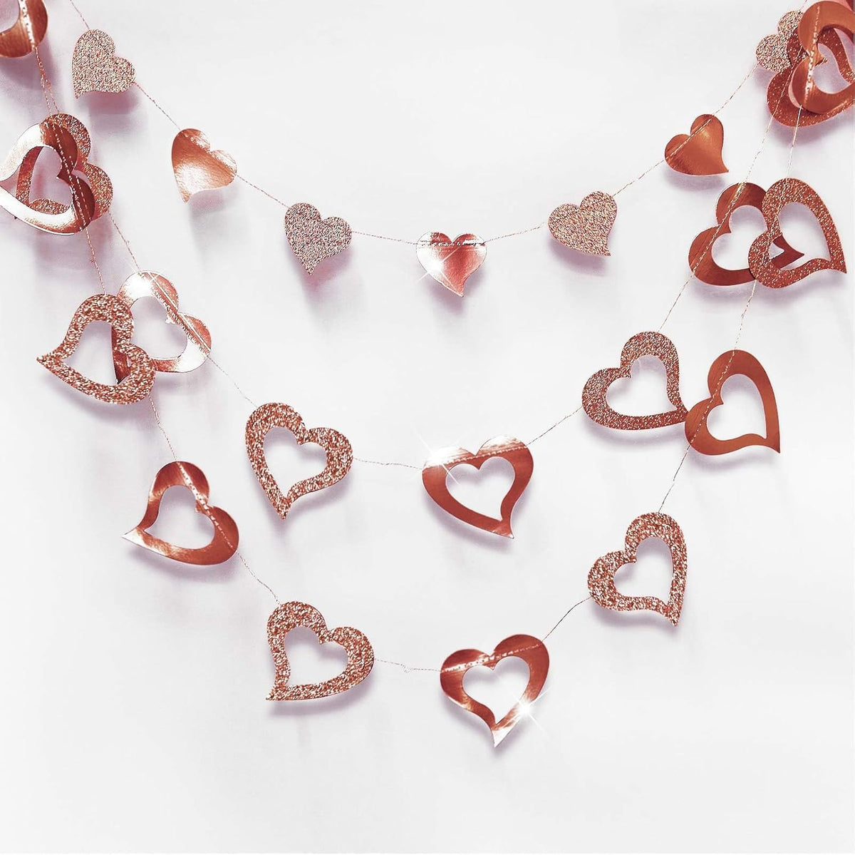 Cheerland Rose Gold Heart Garland Glitter Valentine Day Mothers Day Wedding Engagement Anniversary