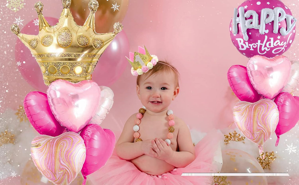 36inch Hot Pink Happy Birthday Foil Balloons Decorations for Birthday Party Decorations Princess