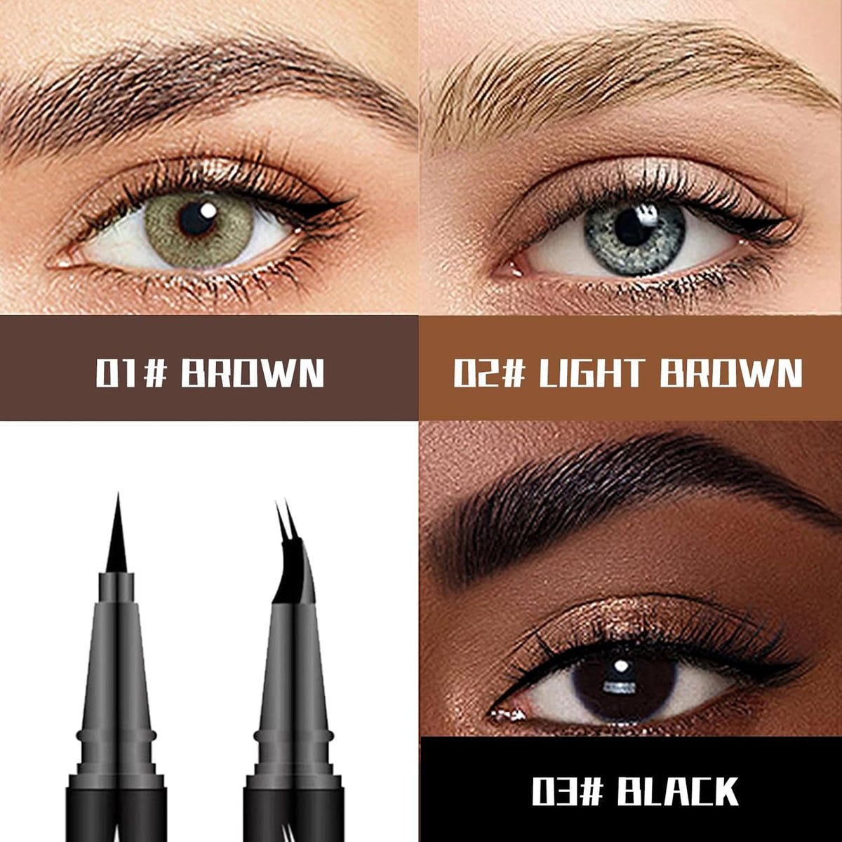Curved 2 Tip Eyebrow Pen-Brown Eyebrow Pencil With Black Eyeliner 2-in-1 Dual-Ended Create Natural
