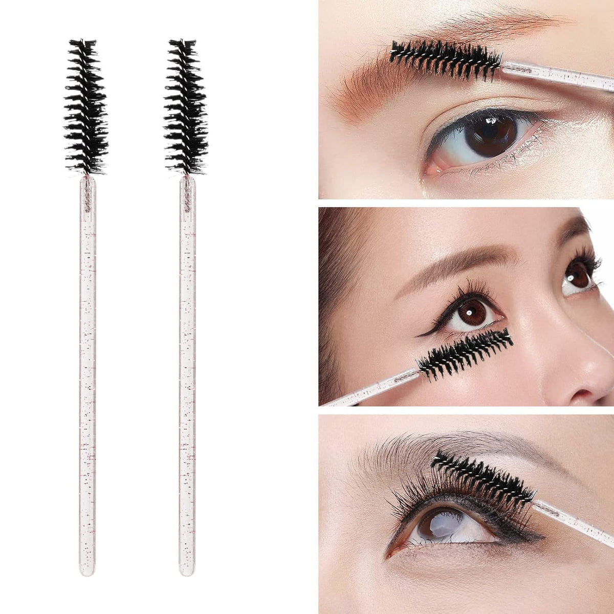 100 Pcs Disposable Mascara Wands, Crystal Eyebrow Spoolies Brush for Eyelash Extensions, Lash