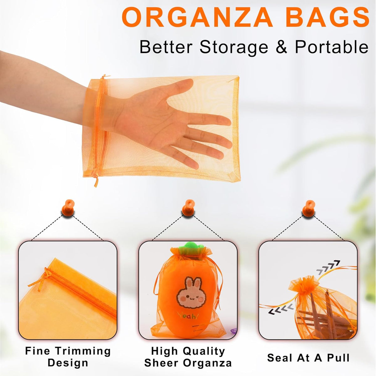 ANZNKU 50 Pack Premium Sheer Organza Bags 6x9 inches Mesh Bags Gift Drawstring for Halloween