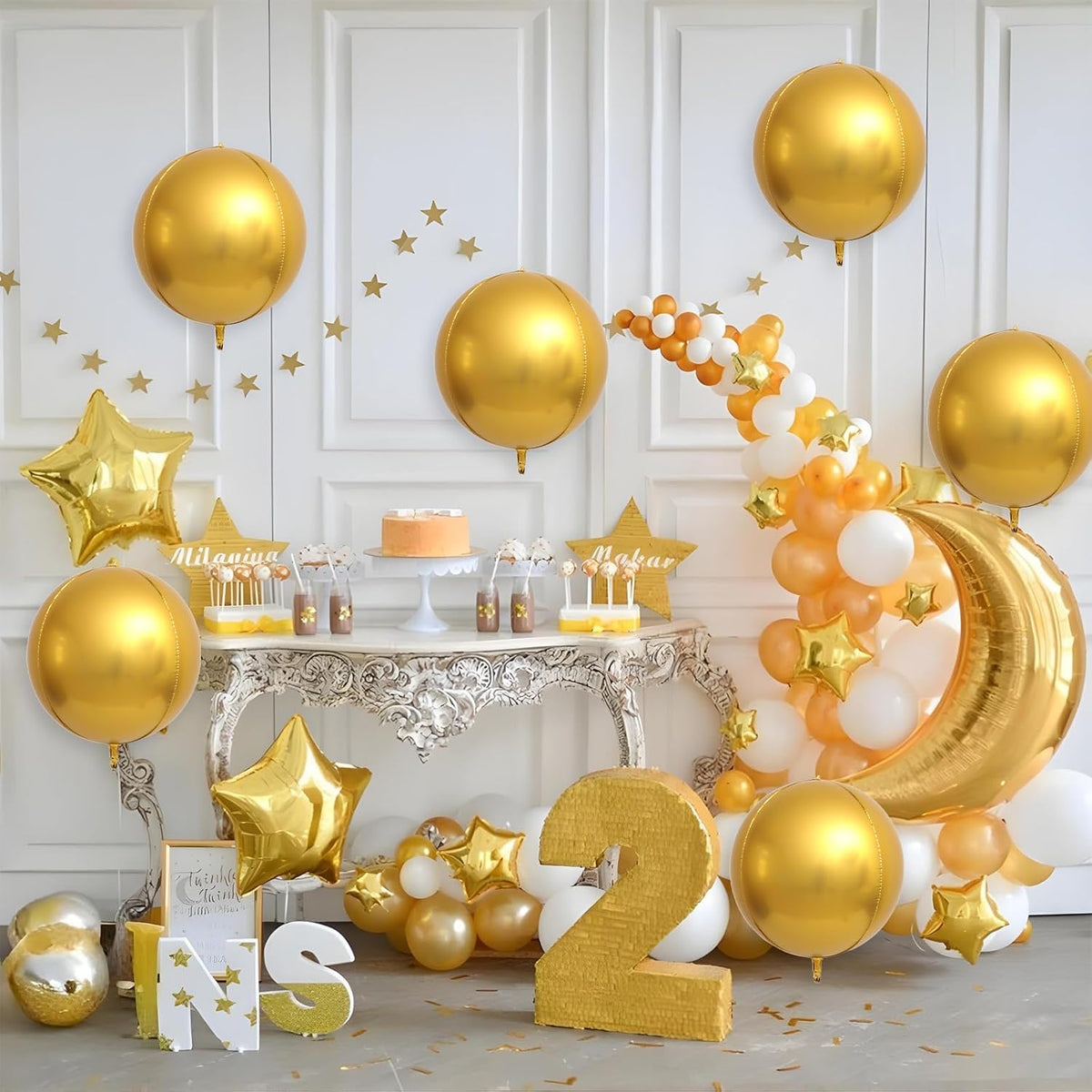 6Pcs Gold Round Foil Balloons,Giant 4D Round Ball Balloons 22 Inch for Birthday Wedding Graduation
