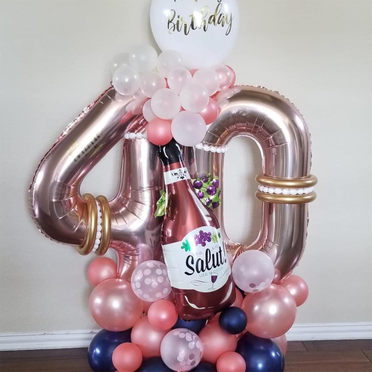 40 Inch Rose Gold Number 4 Balloon for Girls, Large Self Inflating Foil Number Balloons 0-9, Digit