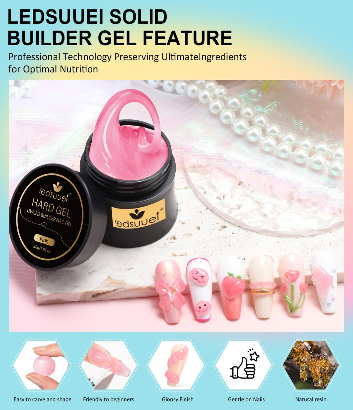 Solid Builder Gel for Nails LEDSUUEI - Pink 3D Nail Gel Sculpting Non-Sticky Hand Carving Glue