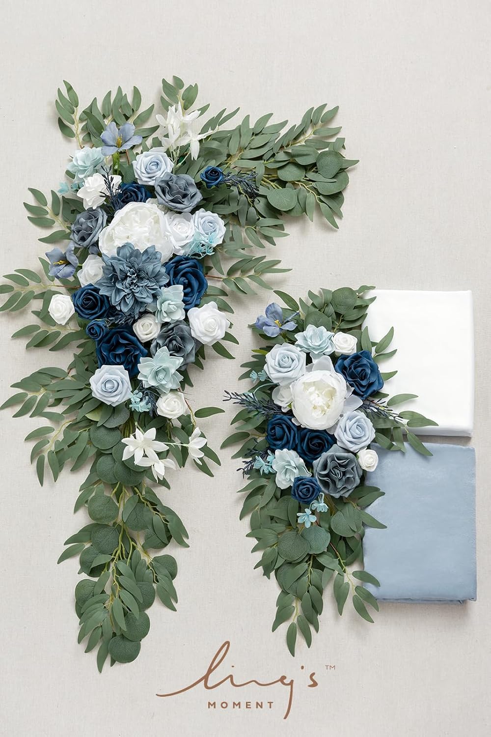 Ling's Moment Dusty Blue Artificial Wedding Arch Flowers Kit Pack of 4, 2pcs Hanging Flower