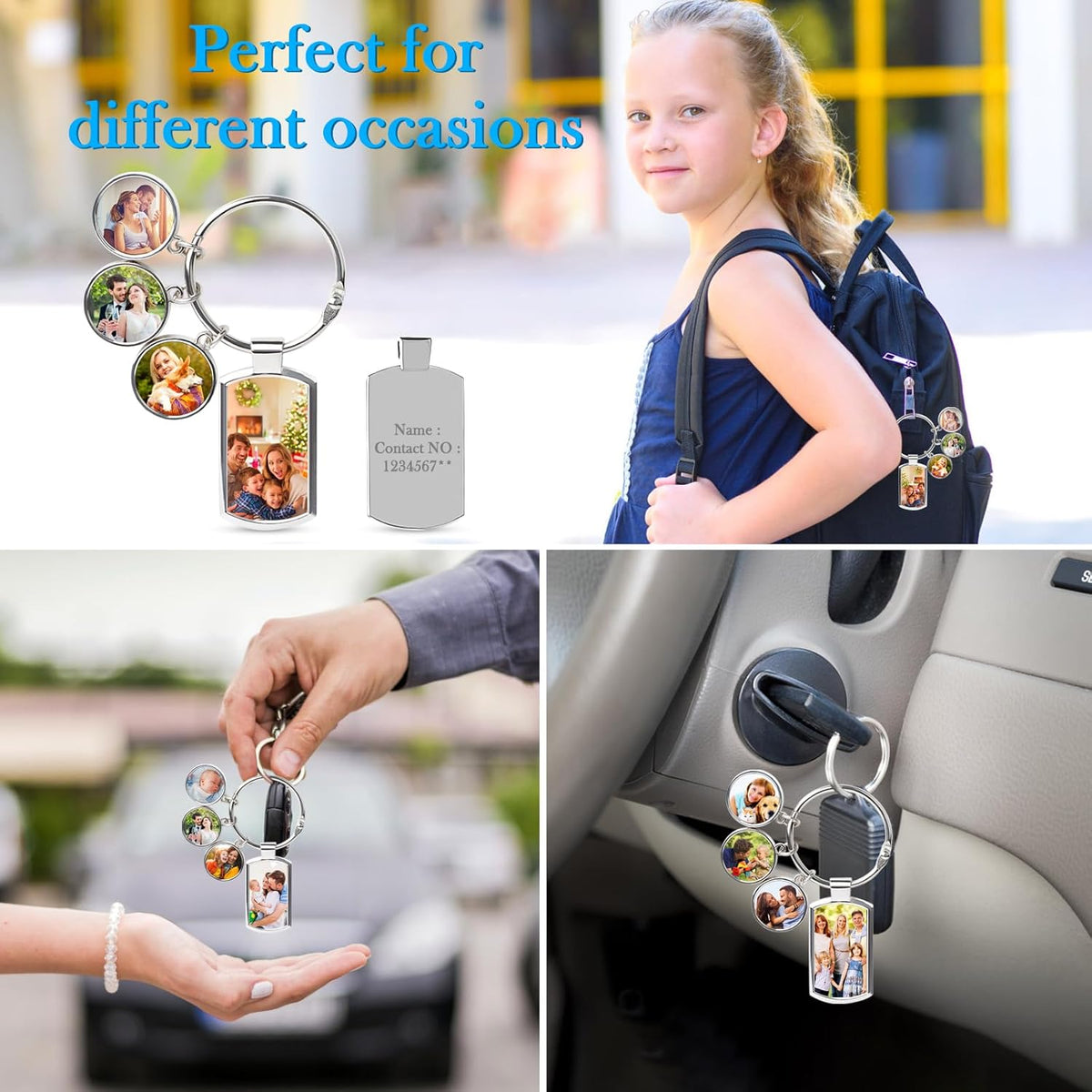 Double Side Custom Keychain with Picture Personalized Engraving Photo Text Customized Gifts for Men