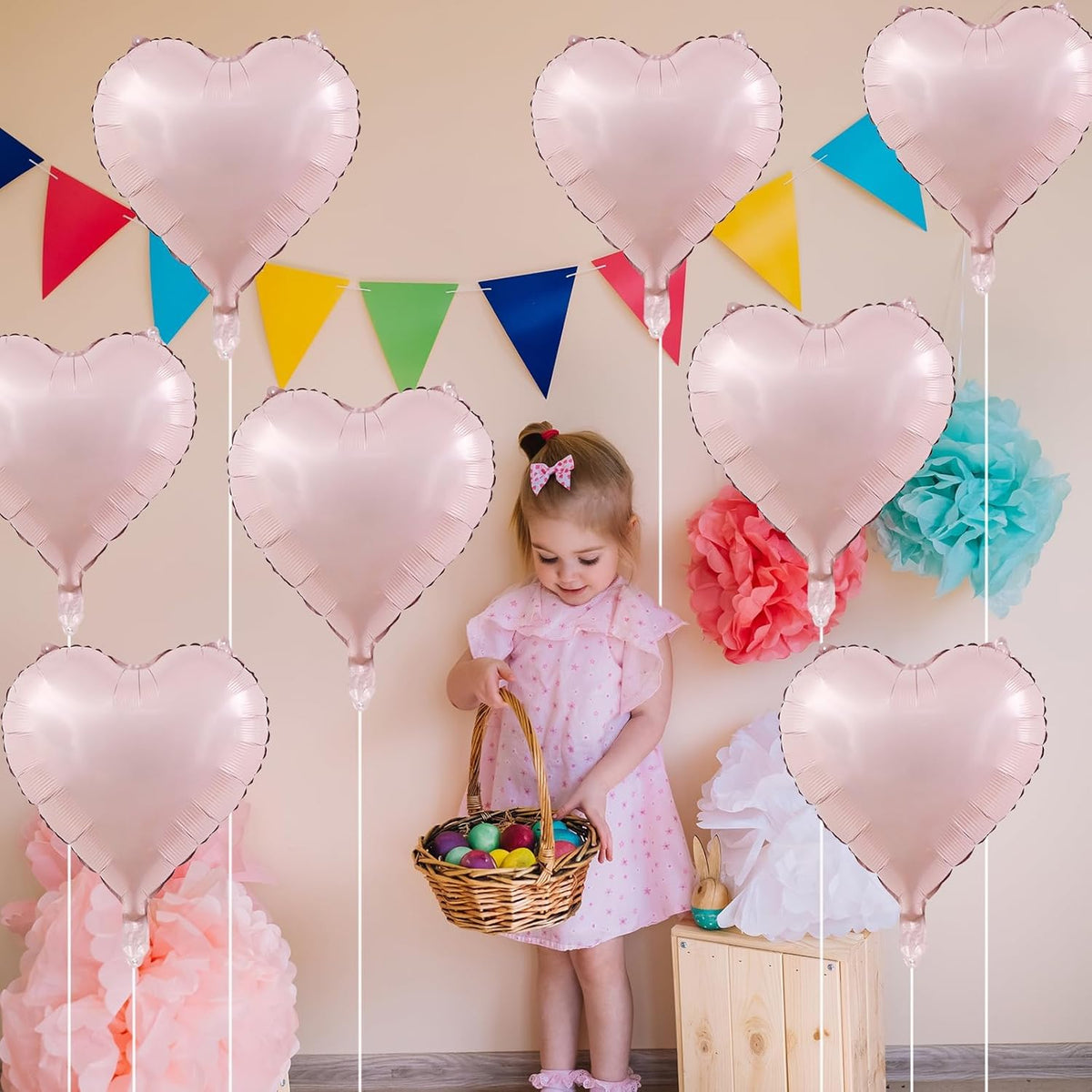 Baby Pink Heart Balloons, 18 Inch, 12Pcs Large Pearl Mylar, Pastel Helium Foil for Boho Girls Women